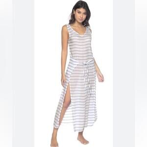 PilyQ Bay Stripe Sophie Tie Dress Swim Cover Up Beach Resort Wear M/L